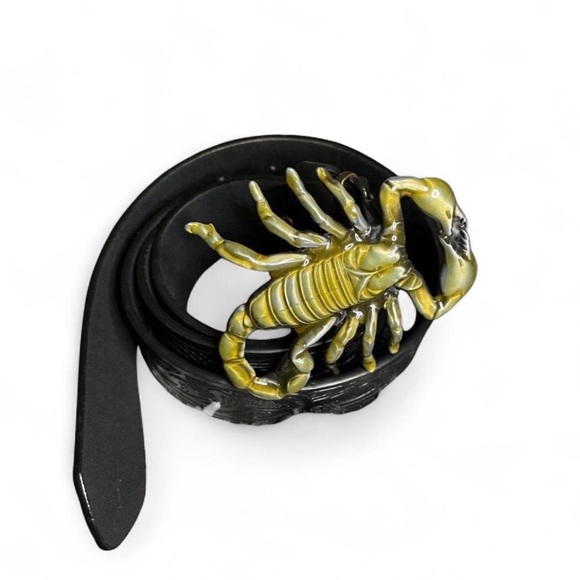 Unbranded Other - Men's Western 3D Gold Scorpion Belt Buckle with Embossed Black Leather Belt